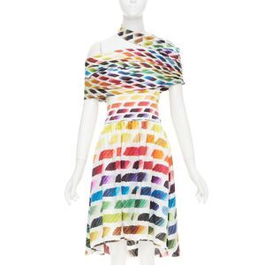 CHANEL Karl Lagerfeld 2014 Runway Colorama icon brush silk top skirt FR34 XS